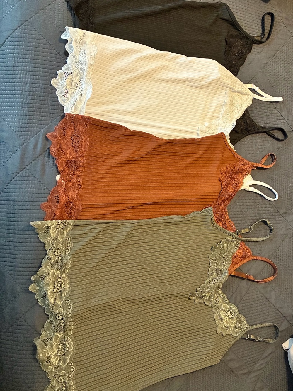Lace-Trim Ribbed Cami Tank Top - Multi Color Pack